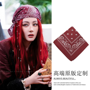 迪丽热巴同款美式复古头巾包头帽子红色丝巾发带女2025新款高级感