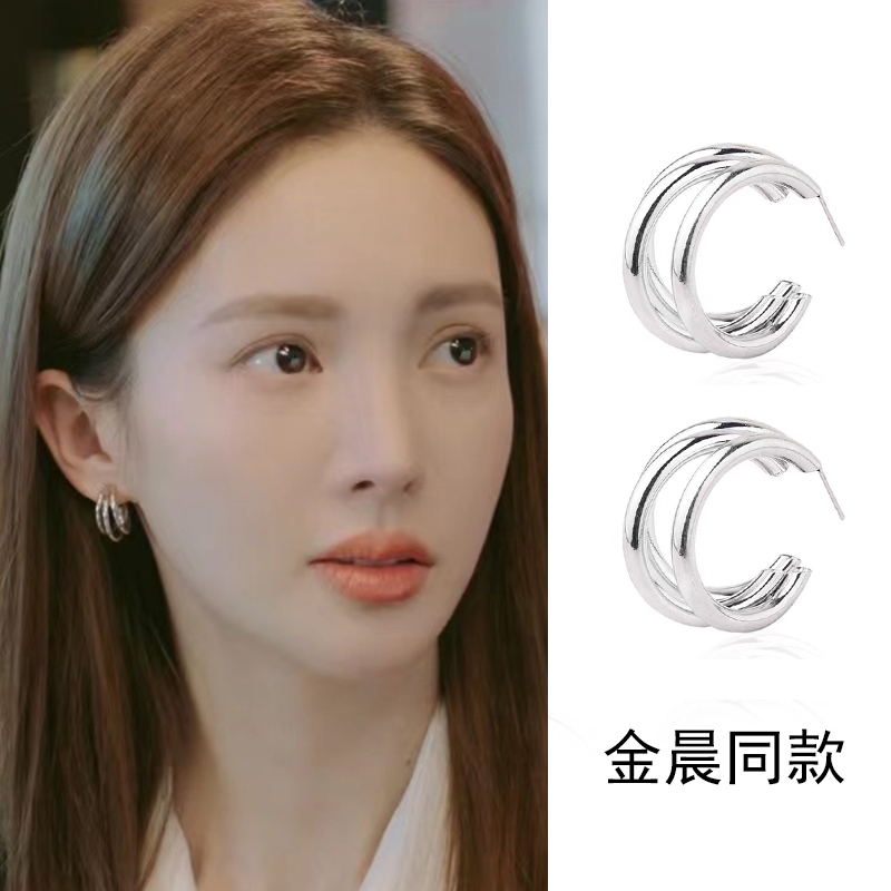 不会恋爱的我们赵江月金晨同款耳环2022年新款潮三个圈圈圆圈耳饰