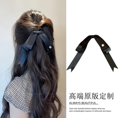 高级感缎面双层蝴蝶结发夹女2026新款后脑勺半扎发顶夹芭蕾风头饰