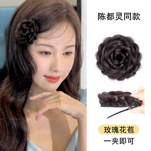 陈都灵同款花朵假发发夹发饰手工编发侧边边夹刘海夹玫瑰花发卡女