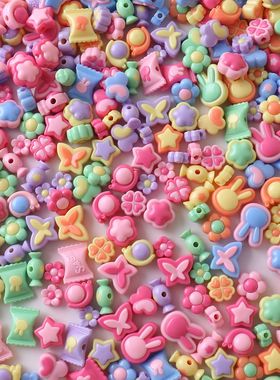 镀UV双色撞色混珠亚克力串珠手机链diy材料手链挂链发绳发饰配件