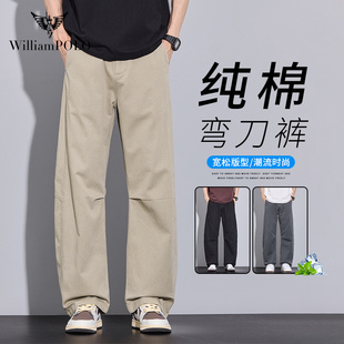 保罗纯棉弯刀裤男款夏季百搭宽松运动高街潮牌美式透气薄款休闲裤