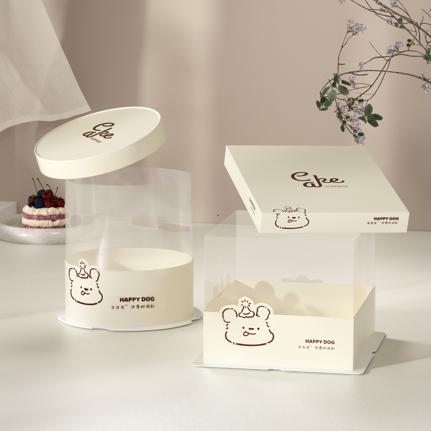 透明生日蛋糕盒子包装盒四寸6六寸8八寸10寸12单双层加高可爱儿童