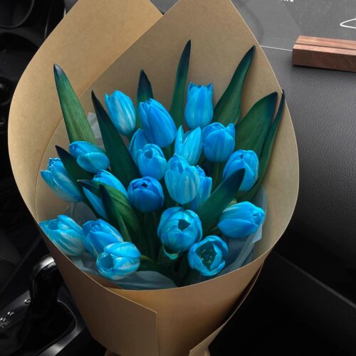 生日花束吸色蓝色郁金香花束表白