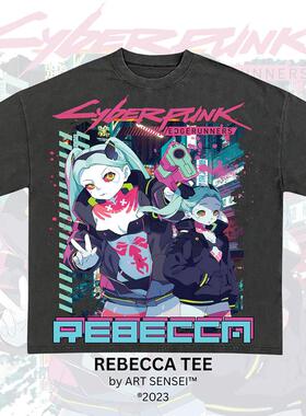 赛博朋克2077边缘行者&D头文字动漫漫画水洗做旧宽松直喷短袖T恤