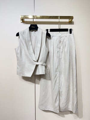 26年夏上新！极简风优雅气质亚麻马甲+开叉半身裙两件套套装