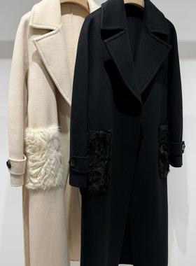 冬上新时尚百搭西装领暗门襟羊毛外套（含50%澳毛）(50%山羊绒)