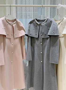 冬上新时尚百搭圆领单排扣羊毛外套(配斗篷可拆卸)（含10%羊绒）