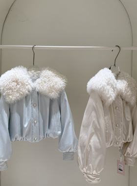 冬上新羊毛大翻领法式复古风毛领短款羽绒服