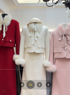 冬上新气质名媛品质羽绒狐狸毛短外套高腰半松紧长裙套装