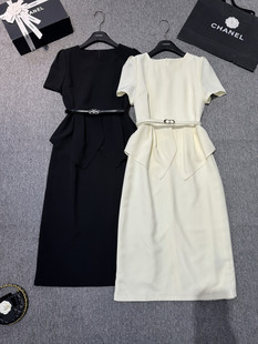 配腰带 夏上新 极简风设计腰部拼接荷叶摆名媛气质连衣裙