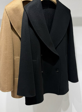冬上新复古气质双排扣中长款羊毛外套（含70%澳毛）（含30%羊绒）
