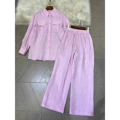 夏上新！酵洗纯亚麻松弛感老钱风通勤亚麻衬衫+休闲裤时尚套装