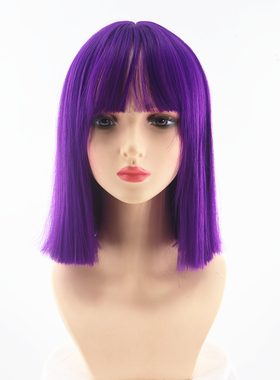 紫色树莓红一刀切短直发女夜店酒吧表演道具模特街拍cosplay wigs