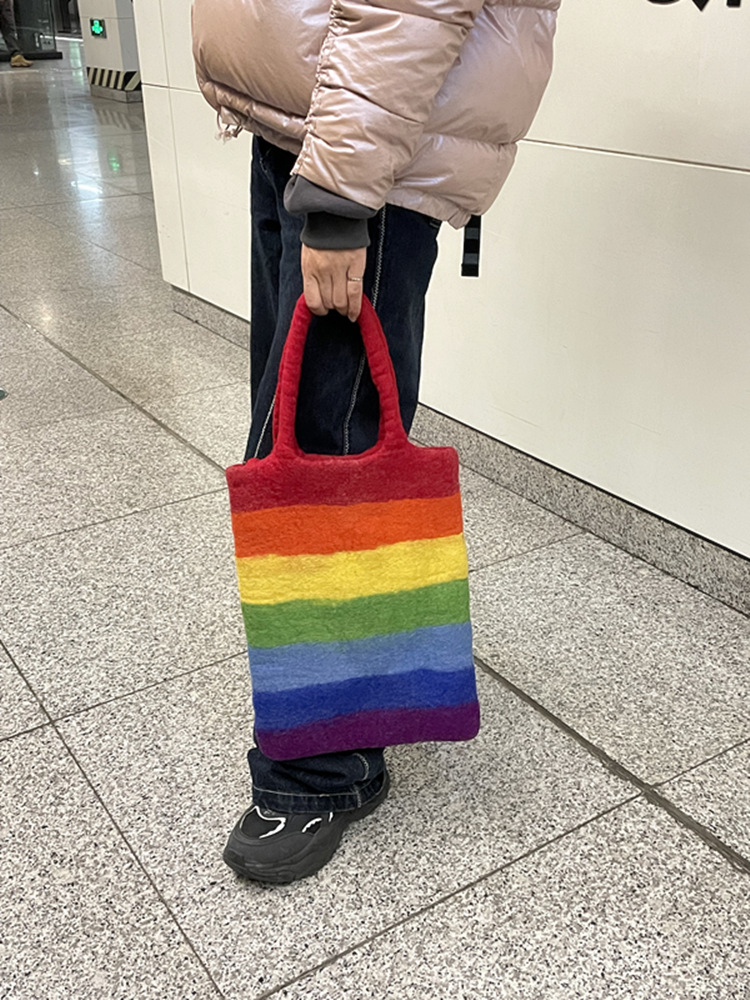 纯手工包彩虹条纹手提包