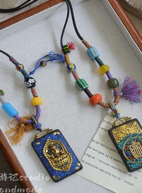 藏风编绳唐卡牌子项链百搭藏饰品