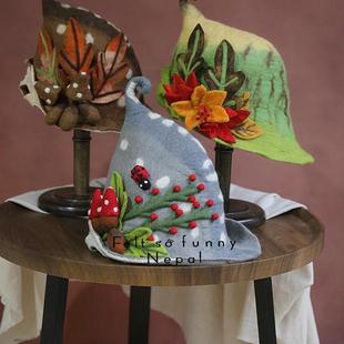 有趣的羊毛毡湿毡森系帽子成品小众设计纯手工羊毛复古摄影工作室