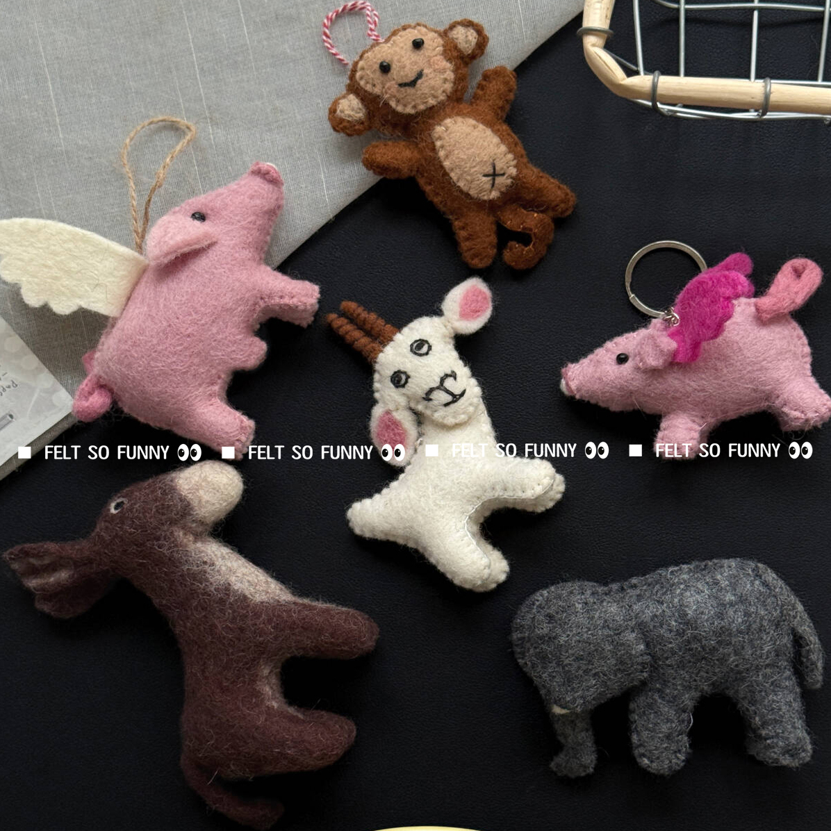 韩系ins风挂饰手工羊毛毡可爱小动物挂件马儿包挂猪驴钥匙扣礼物