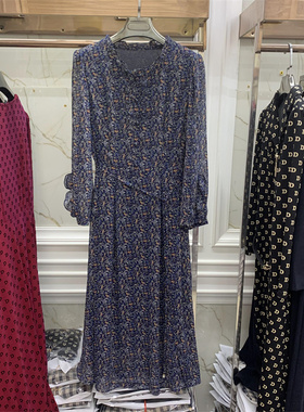 艾尔欧俪B-21808专柜正品新款秋季女装时尚长袖系腰雪纺连衣裙AA