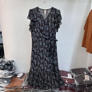 851专柜正品新款夏季女装时尚V领系腰中长短袖透气雪纺连衣裙女51