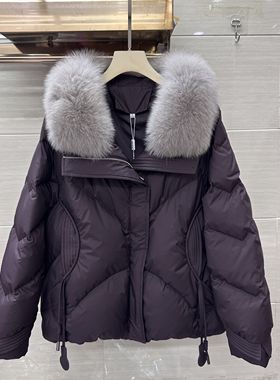 SXMR25-B27专柜正品新款冬季女装时尚真毛领保暖白鸭绒羽绒服女27