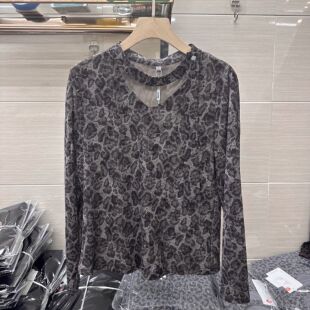 SXMR26-B15专柜新款秋季女装弹力网纱蕾丝袖妈妈装打底上衣15