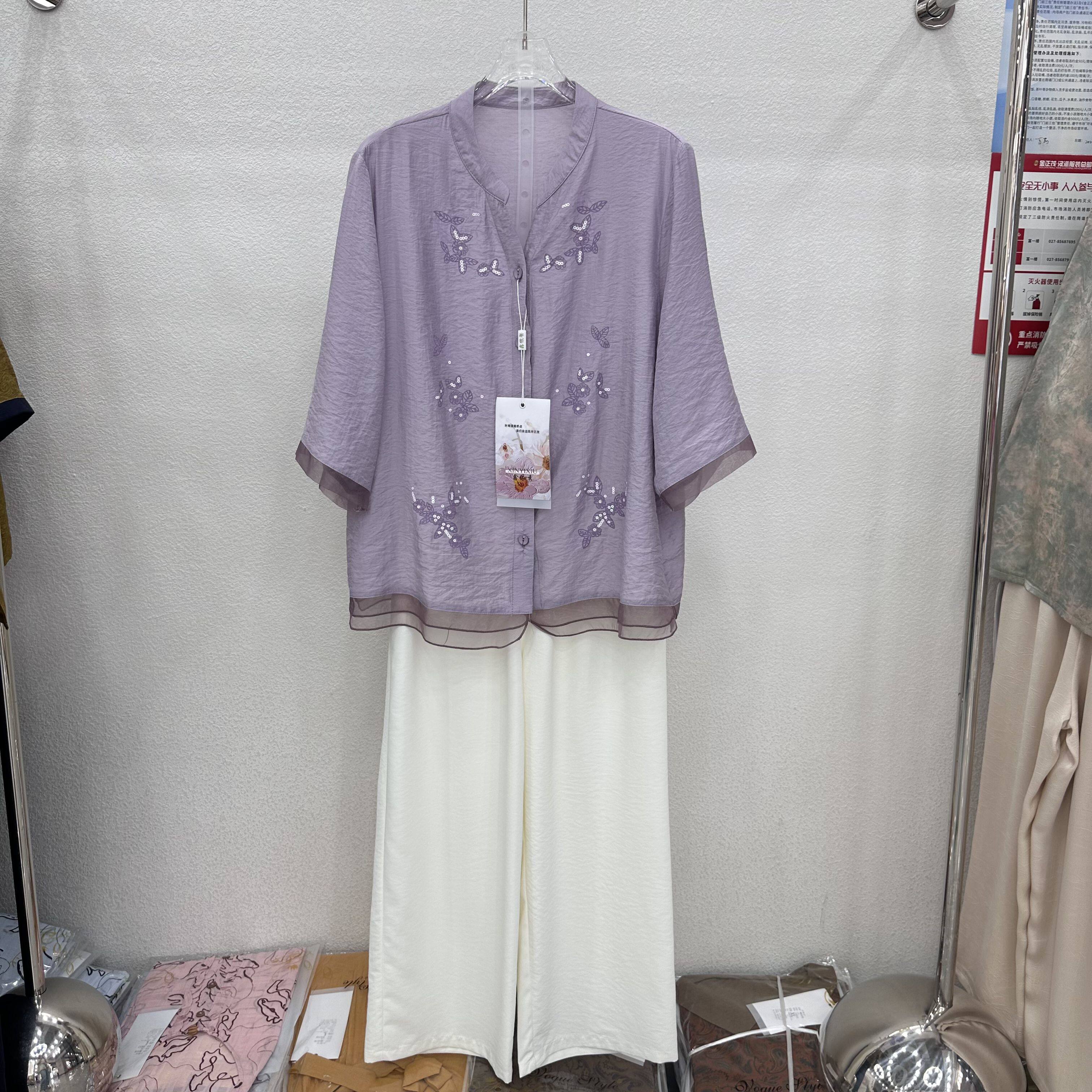 鑫依秀9929专柜正品新款夏季女装七分袖上衣+裤子妈妈装两件套29