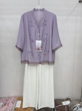 鑫依秀9929专柜正品新款夏季女装七分袖上衣+裤子妈妈装两件套29