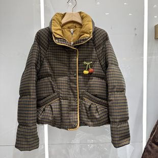 女装 凯依娜2025B 冬季 新款 立领格子保暖白鸭绒羽绒服22 22专柜正品