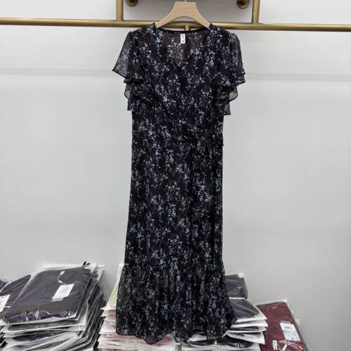 轩妮戈尔2633专柜正品新款夏季女装V领短袖系腰中长雪纺连衣裙33