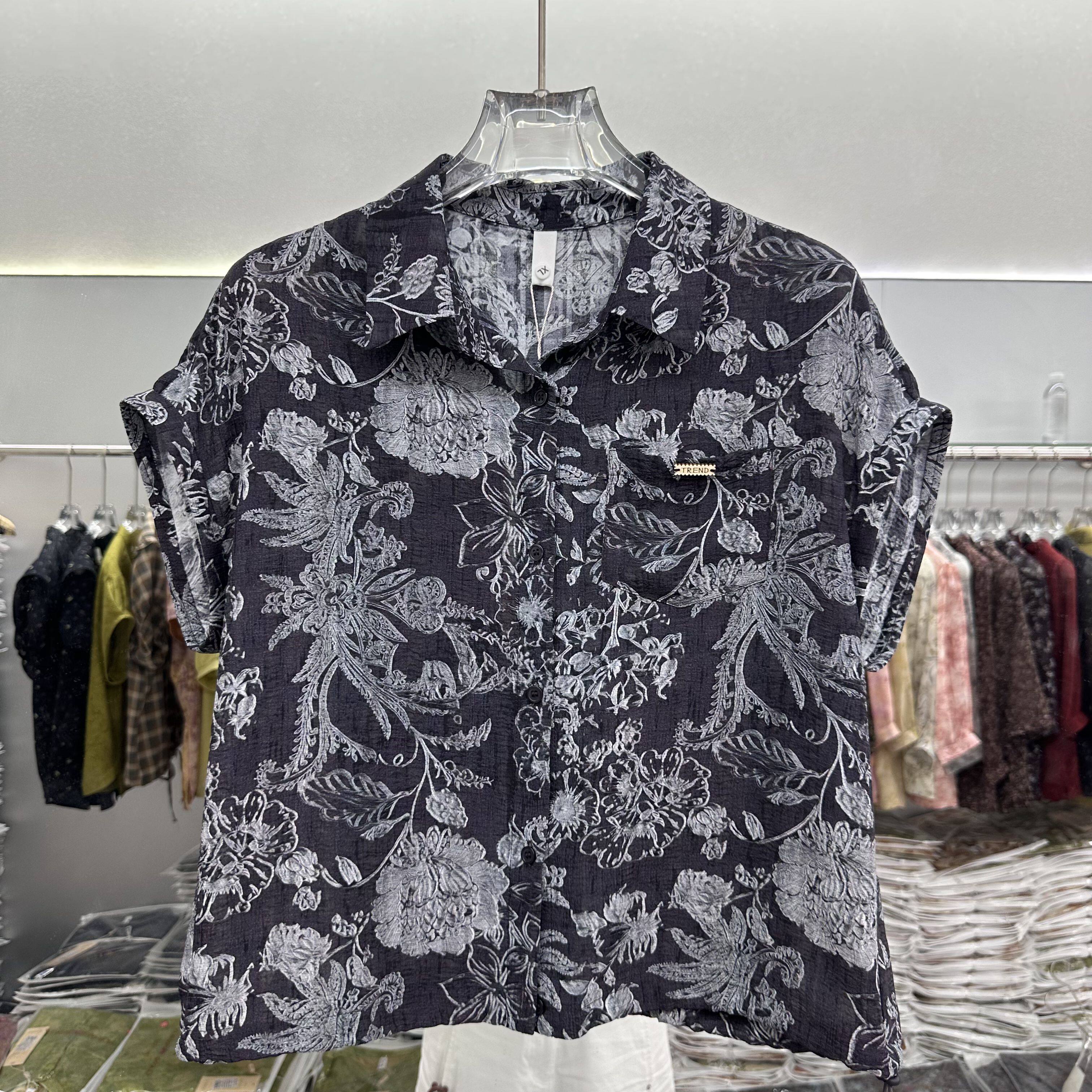 鑫远傲88A-37专柜正品新款夏季女装时尚短袖翻领短款雪纺衫上衣37