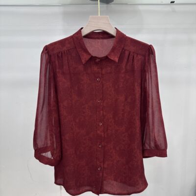 721专柜正品新款夏季女装翻领七分袖翻领开衫单层透气雪纺衫上衣