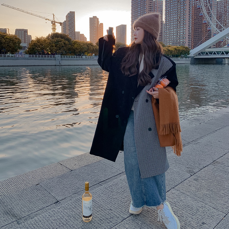现货新款灯芯绒拼接条纹毛呢外套加厚夹棉266-2283，女装毛呢外套，浙宝266
