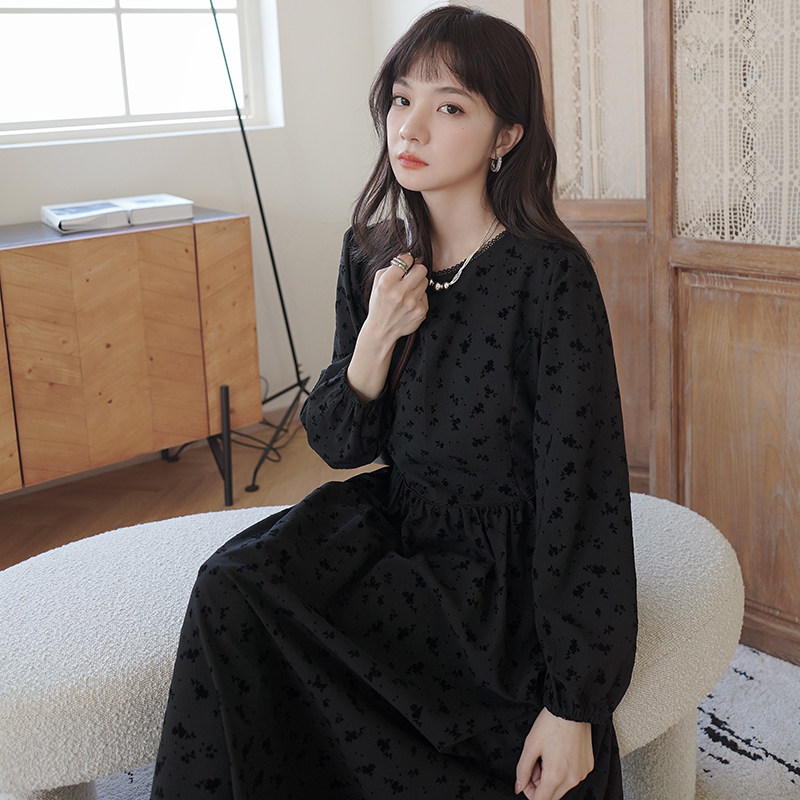 档口现货两色撞色包边碎花植绒连衣裙266-2225,女装连衣裙,浙宝266