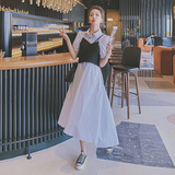 现货2023新款条纹撞色活页系带假两件连衣裙266-6656，女装连衣裙，浙宝266