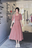 现货2021新红格撞色腰带后背镂空连衣裙266-6661-P85K138，女装连衣裙，浙宝266