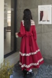 档口现货红黑两色格子撞色拼接海军领连衣裙266-2263，女装连衣裙，浙宝266