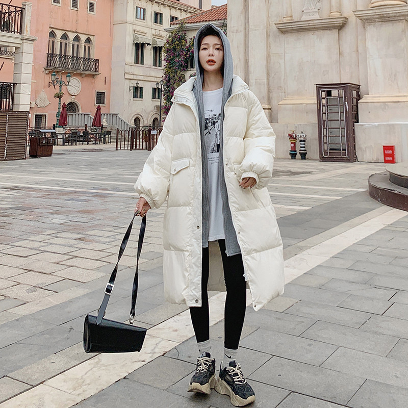 档口现货 卫衣拼接假两件长款羽绒服标90绒266-7715图片