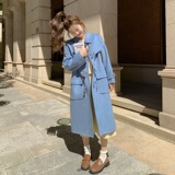 现货新款海盐蓝牛角扣海军领毛呢加厚夹棉266-2282，女装毛呢外套，浙宝266