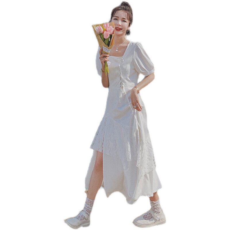 档口现货网红两色蕾丝拼接泡泡袖连衣裙266-6633,女装连衣裙,浙宝266