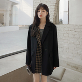 2025春秋新款韩版小个子设计感西服假两件格纹拼接西装外套女ins，女装西装，浙宝266