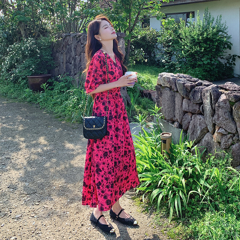 27号出货主推玫瑰干枯粉收腰碎花连衣裙266-2338-P105K158,女装连衣裙,浙宝266