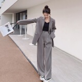 现货2021特色后背高开叉纽扣西装阔腿裤套装266-6699-P155K218，女装套装/套裙，浙宝266