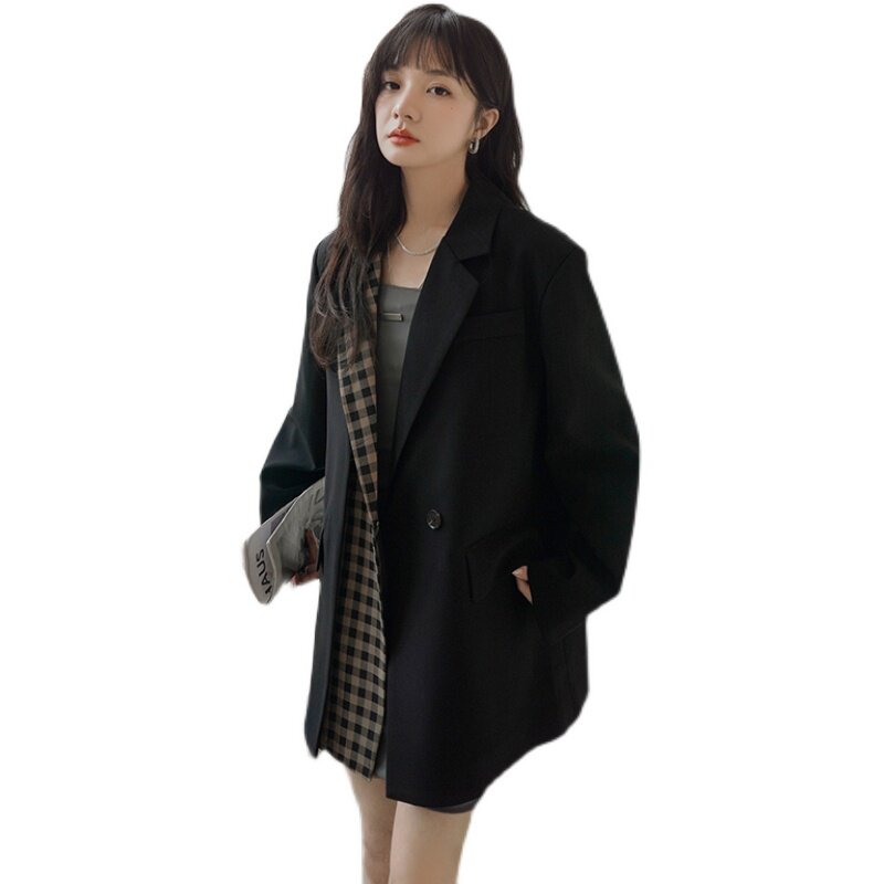 档口现货数据好经典格纹拼接假两件西装266-2212,女装西装,浙宝266