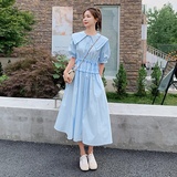 15号出货双层娃娃领收腰压皱两色泡泡袖连衣裙266-6673-P105K158，女装连衣裙，浙宝266