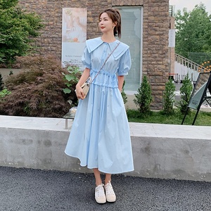 15号出货 双层娃娃领收腰压皱两色泡泡袖连衣裙266-6673-P105K158,女装连衣裙,浙宝266