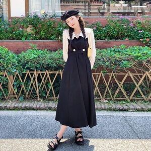 法式小众娃娃领撞色连衣裙女春秋2025新款春装设计感交叉腰长裙冬,女装连衣裙,浙宝266