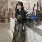 档口现货主推格子拼接假两件连衣裙266-2211，女装连衣裙，浙宝266
