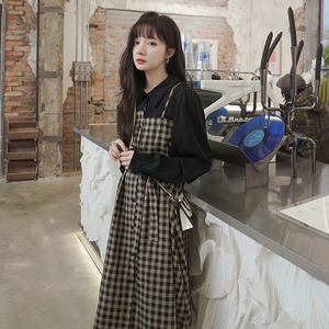 档口现货 主推 格子拼接假两件连衣裙266-2211,女装连衣裙,浙宝266