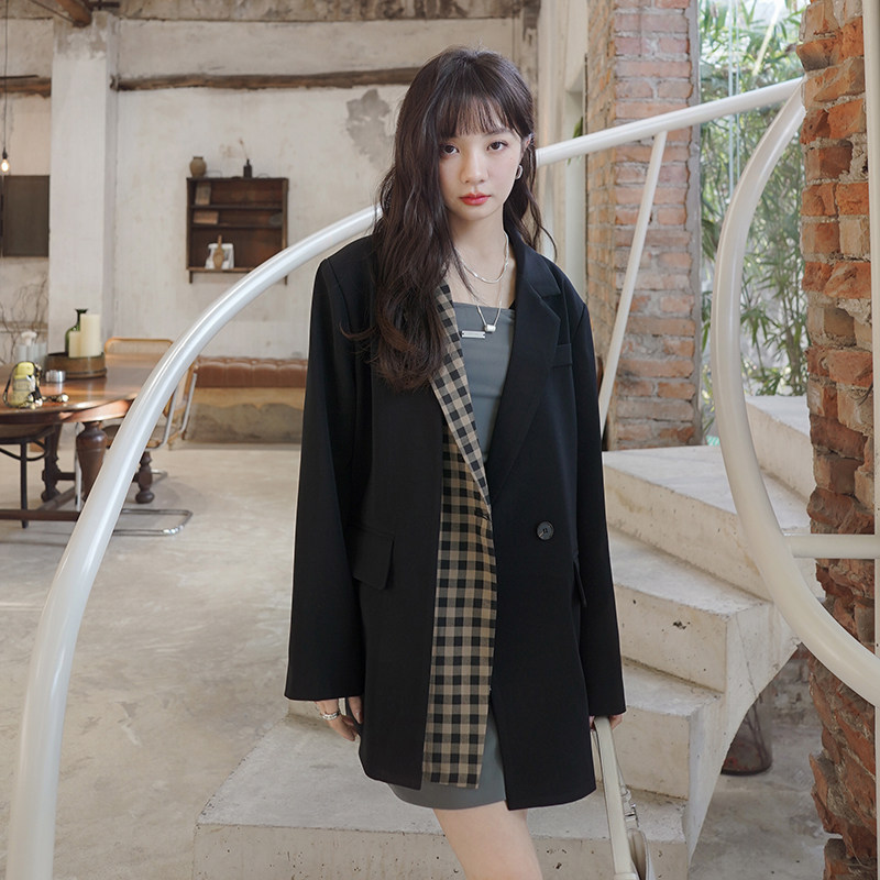 档口现货数据好经典格纹拼接假两件西装266-2212,女装西装,浙宝266